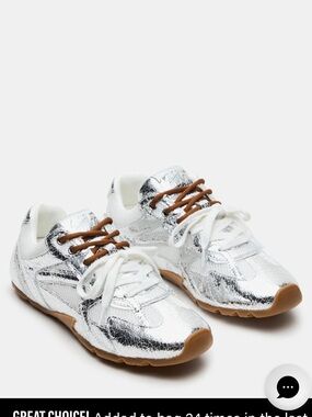Steve Madden Silver Aziel Metallic Sneakers with Brown Laces
